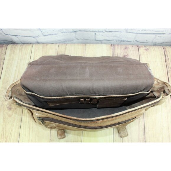 Tan Leather Briefcase Attached Case Laptop Messenger Bag - Picture 8 of 12